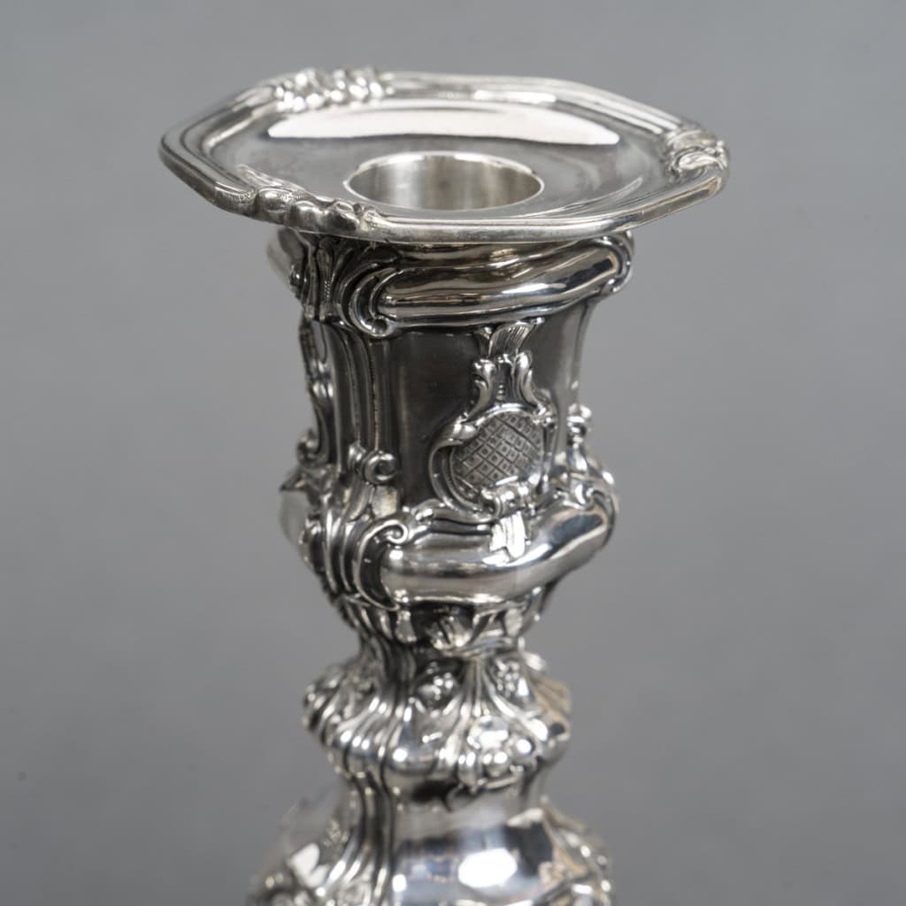 Orfèvre P.F.A. TURQUET – Paire de bougeoirs argent Louis XV – XIXe 4