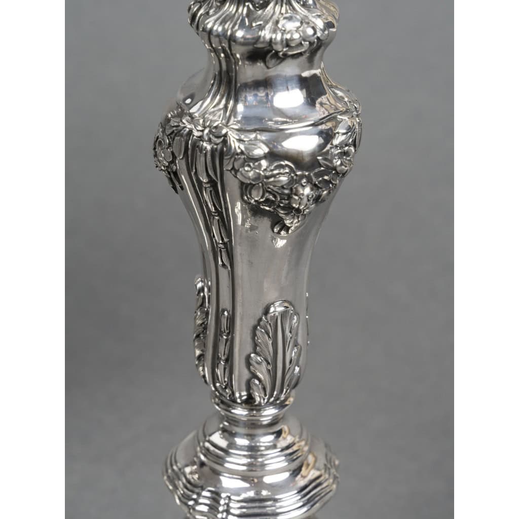 Orfèvre P.F.A. TURQUET – Paire de bougeoirs argent Louis XV – XIXe 5