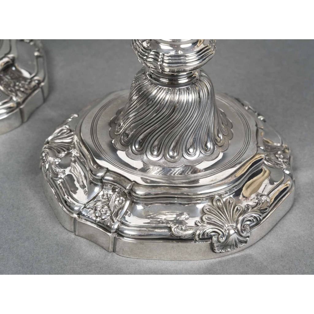 Orfèvre P.F.A. TURQUET – Paire de bougeoirs argent Louis XV – XIXe 6