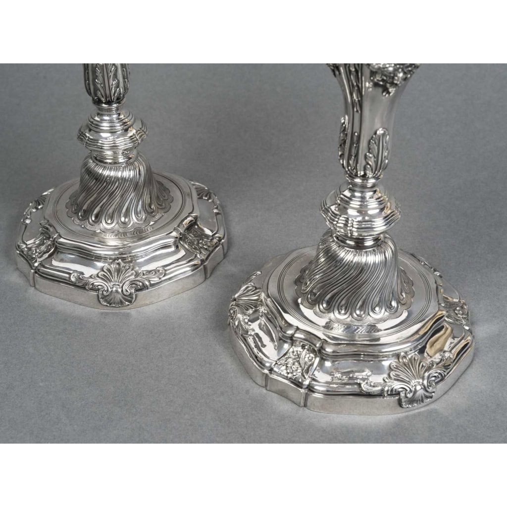 Orfèvre P.F.A. TURQUET – Paire de bougeoirs argent Louis XV – XIXe 8