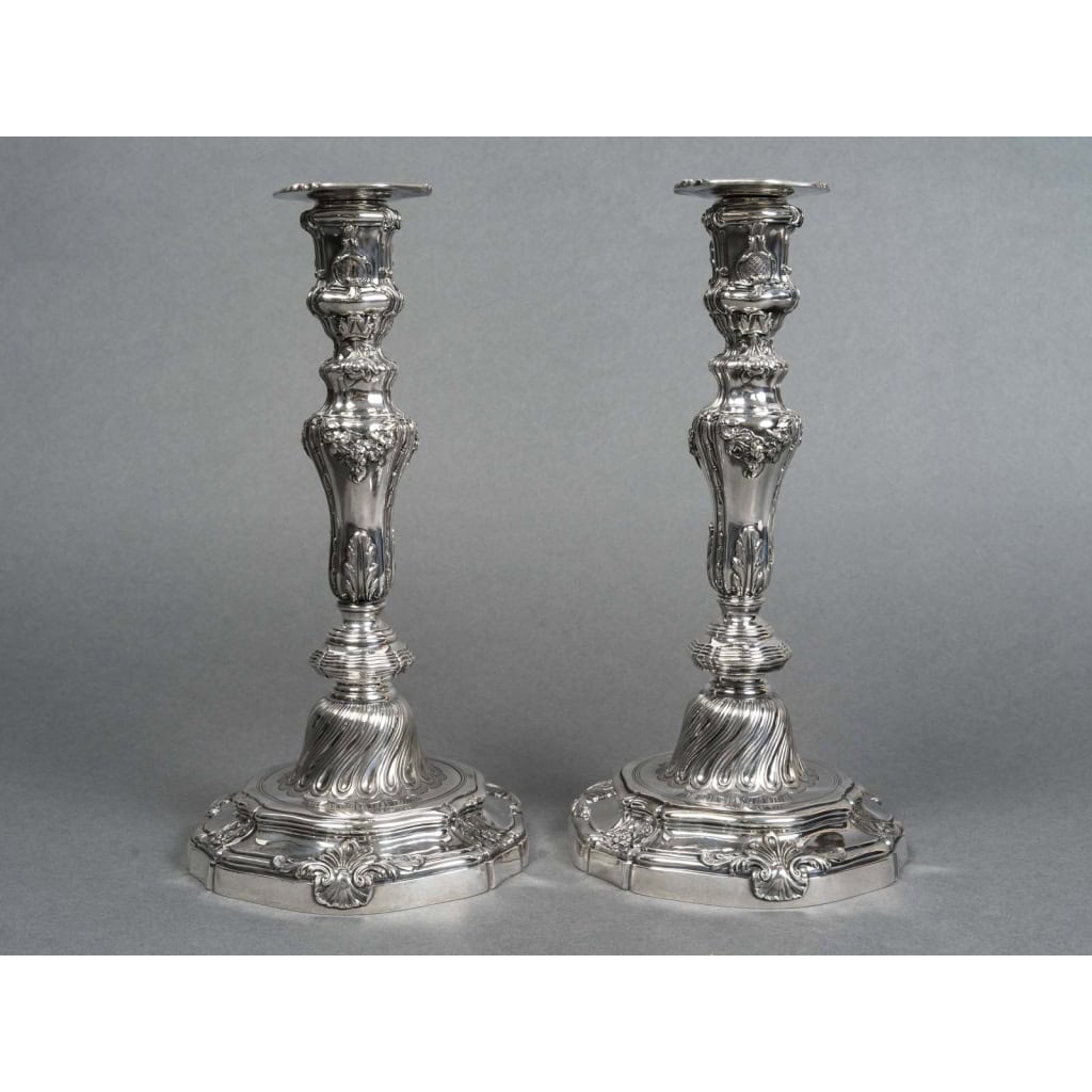 Orfèvre P.F.A. TURQUET – Paire de bougeoirs argent Louis XV – XIXe 12