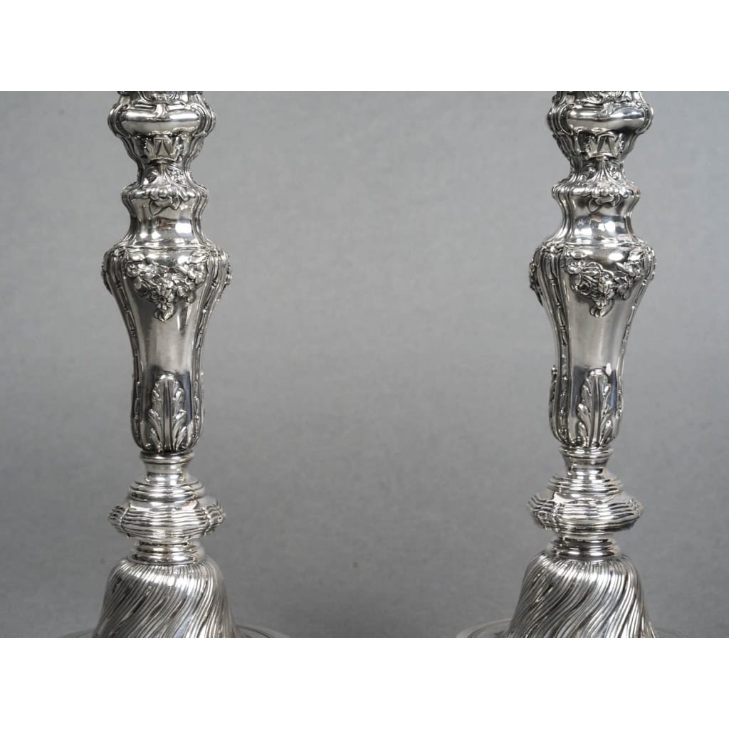 Orfèvre P.F.A. TURQUET – Paire de bougeoirs argent Louis XV – XIXe 13
