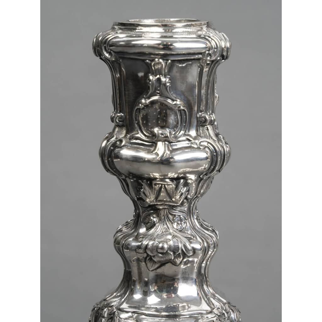 Orfèvre P.F.A. TURQUET – Paire de bougeoirs argent Louis XV – XIXe 16