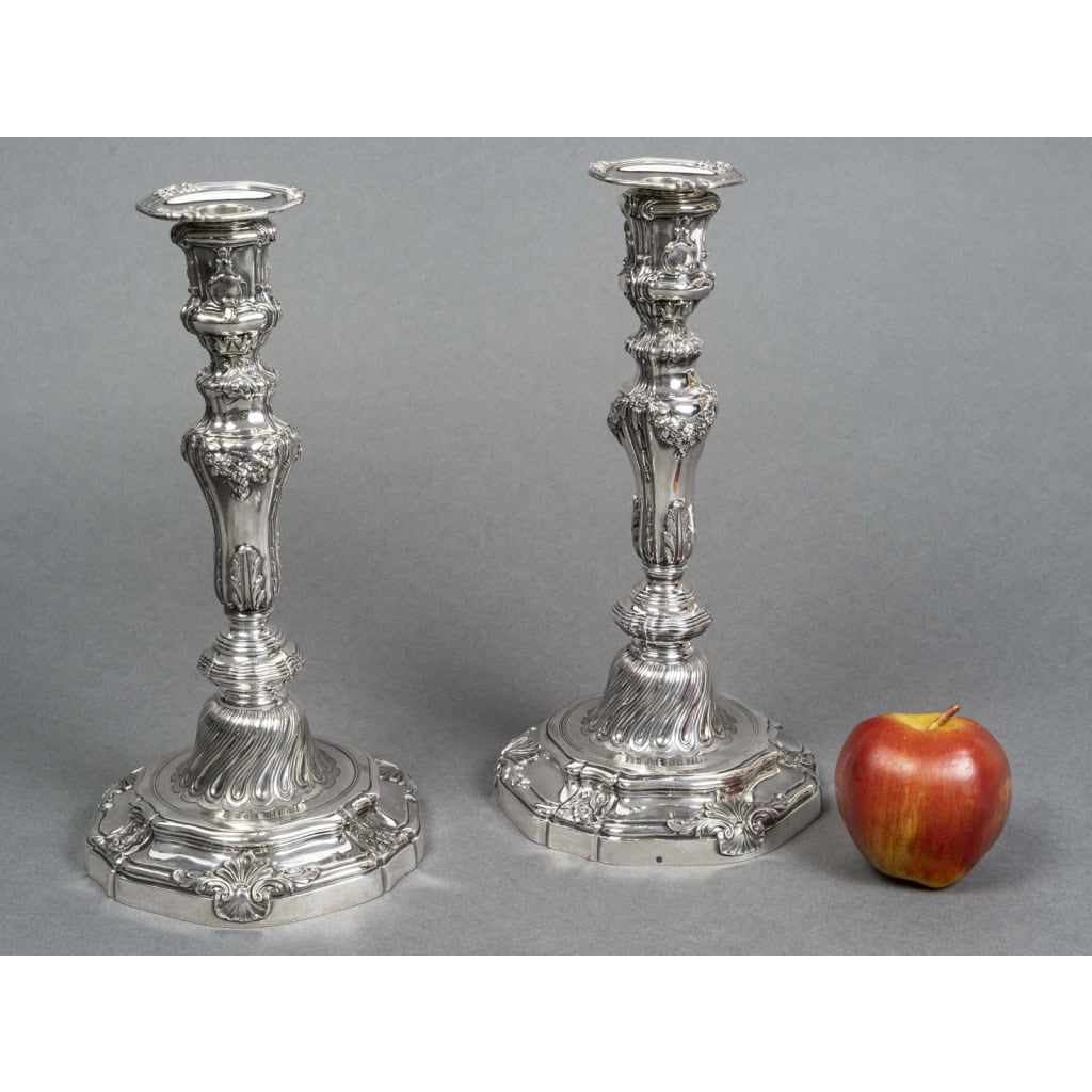 Orfèvre P.F.A. TURQUET – Paire de bougeoirs argent Louis XV – XIXe 23