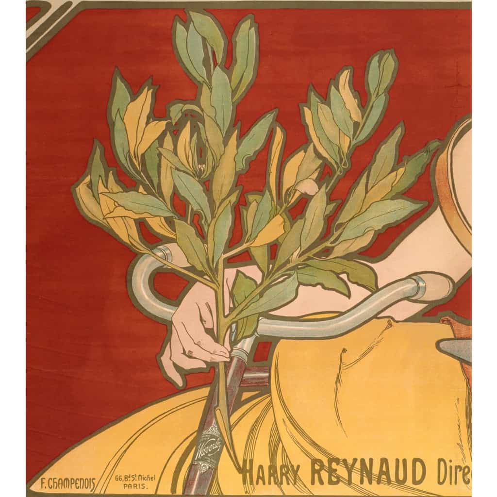Affiche Art Nouveau Originale, Alphonse Mucha, Waverley Cycles, Femme, Forgeron, Nu, Cheveux, Chevelure, Cyclisme, Cycliste, Bicyclette, Vélo, Laurier, Marteau, Enclume, Allégorie, Belle Epoque, 1898 6