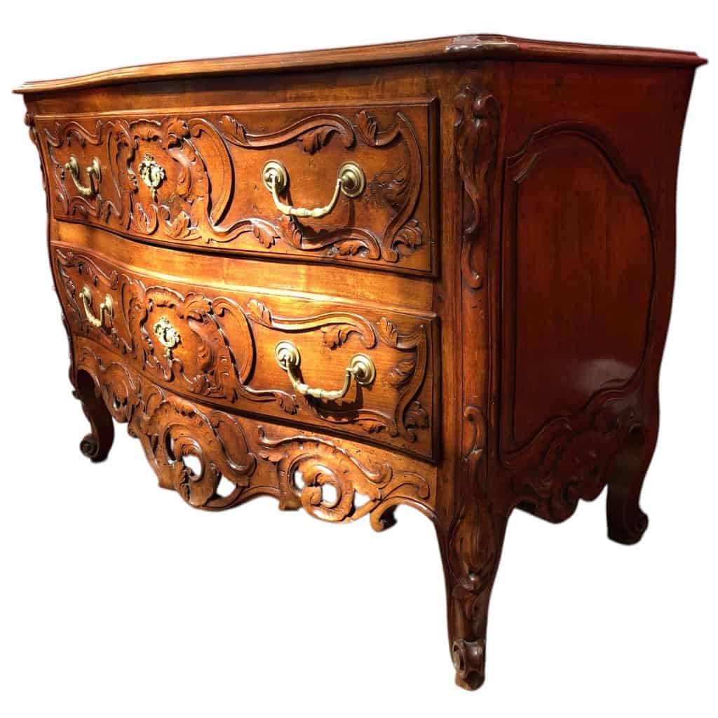 Commode Nîmoise 18è Siècle Façade Galbée Côtés Mouvementés Noyer Ouvrant Par Deux Tiroirs 13