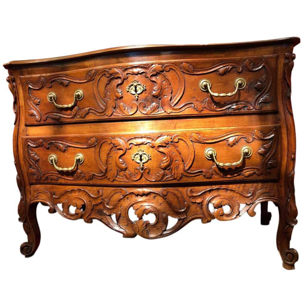 Commode Nîmoise 18è Siècle Façade Galbée Côtés Mouvementés Noyer Ouvrant Par Deux Tiroirs 8