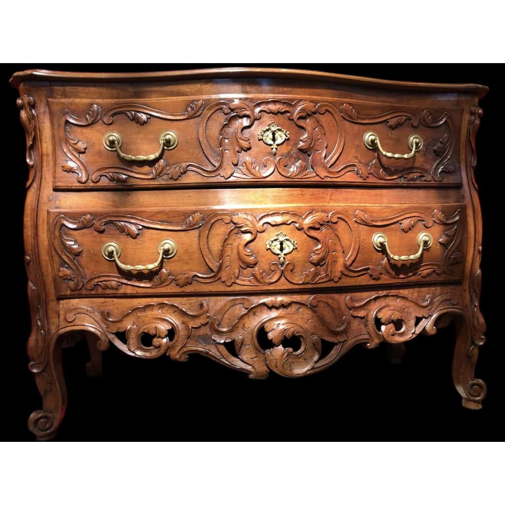 Commode Nîmoise 18è Siècle Façade Galbée Côtés Mouvementés Noyer Ouvrant Par Deux Tiroirs 6