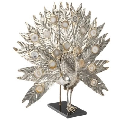 1970 Grande lampe Paon en bronze argenté et agate par Willy Daro