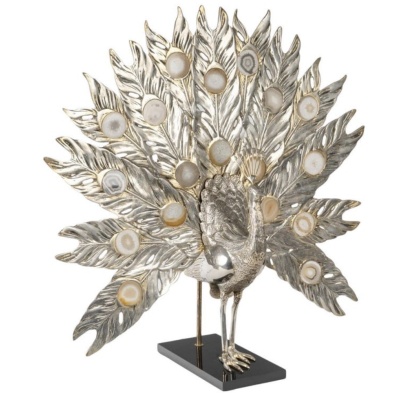 1970 Grande lampe Paon en bronze argenté et agate par Willy Daro 3