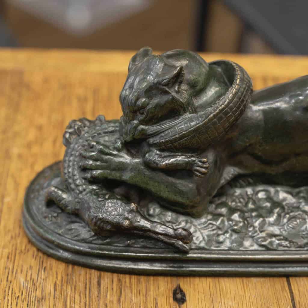 Sculpture – Tiger Devouring a Gharial, Antoine – Louis Barye (1795-1875) – Bronze 8