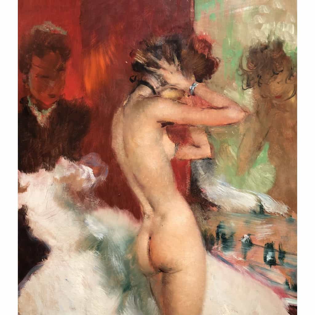 DOMERGUE Jean Gabriel Tableau XXè Siècle La loge de la danseuse Huile Sur Isorel Signée Figure dans les archives de Mr Noé Willer 5