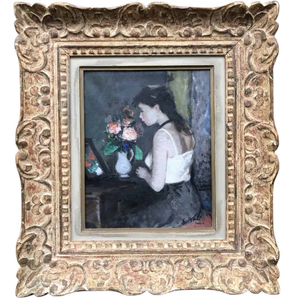 GALL François A Sa Toilette Peinture Française Huile Sur Toile Signée Titrée Située Certificat d’authenticité 3