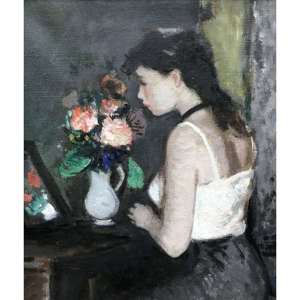 GALL François A Sa Toilette Peinture Française Huile Sur Toile Signée Titrée Située Certificat d’authenticité 4