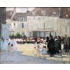 HERVE Jules Langres Sortie de messe le 15 Août place St Martin Huile sur carton fort Signée Certificat D’authenticité 15