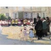 HERVE Jules Langres Sortie de messe le 15 Août place St Martin Huile sur carton fort Signée Certificat D’authenticité 24