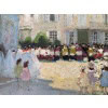 HERVE Jules Langres Sortie de messe le 15 Août place St Martin Huile sur carton fort Signée Certificat D’authenticité 19