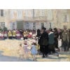 HERVE Jules Langres Sortie de messe le 15 Août place St Martin Huile sur carton fort Signée Certificat D’authenticité 18