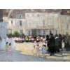 HERVE Jules Langres Sortie de messe le 15 Août place St Martin Huile sur carton fort Signée Certificat D’authenticité 17