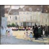 HERVE Jules Langres Sortie de messe le 15 Août place St Martin Huile sur carton fort Signée Certificat D’authenticité 16
