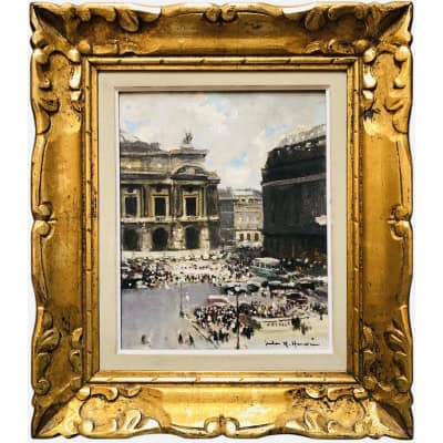 HERVE Jules Peinture Française 20è Paris L’opéra Huile sur Toile Signée Certificat D’authenticité