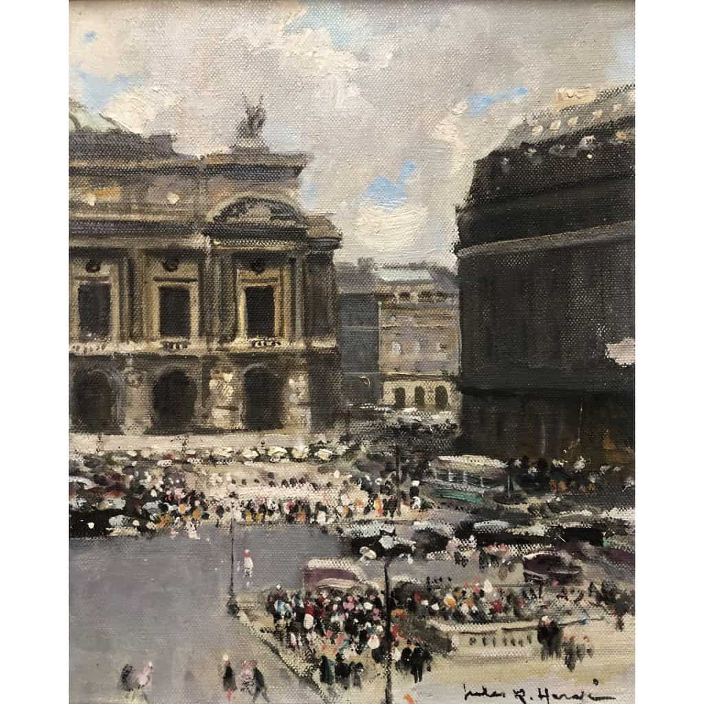 HERVE Jules Peinture Française 20è Paris L’opéra Huile sur Toile Signée Certificat D’authenticité 10