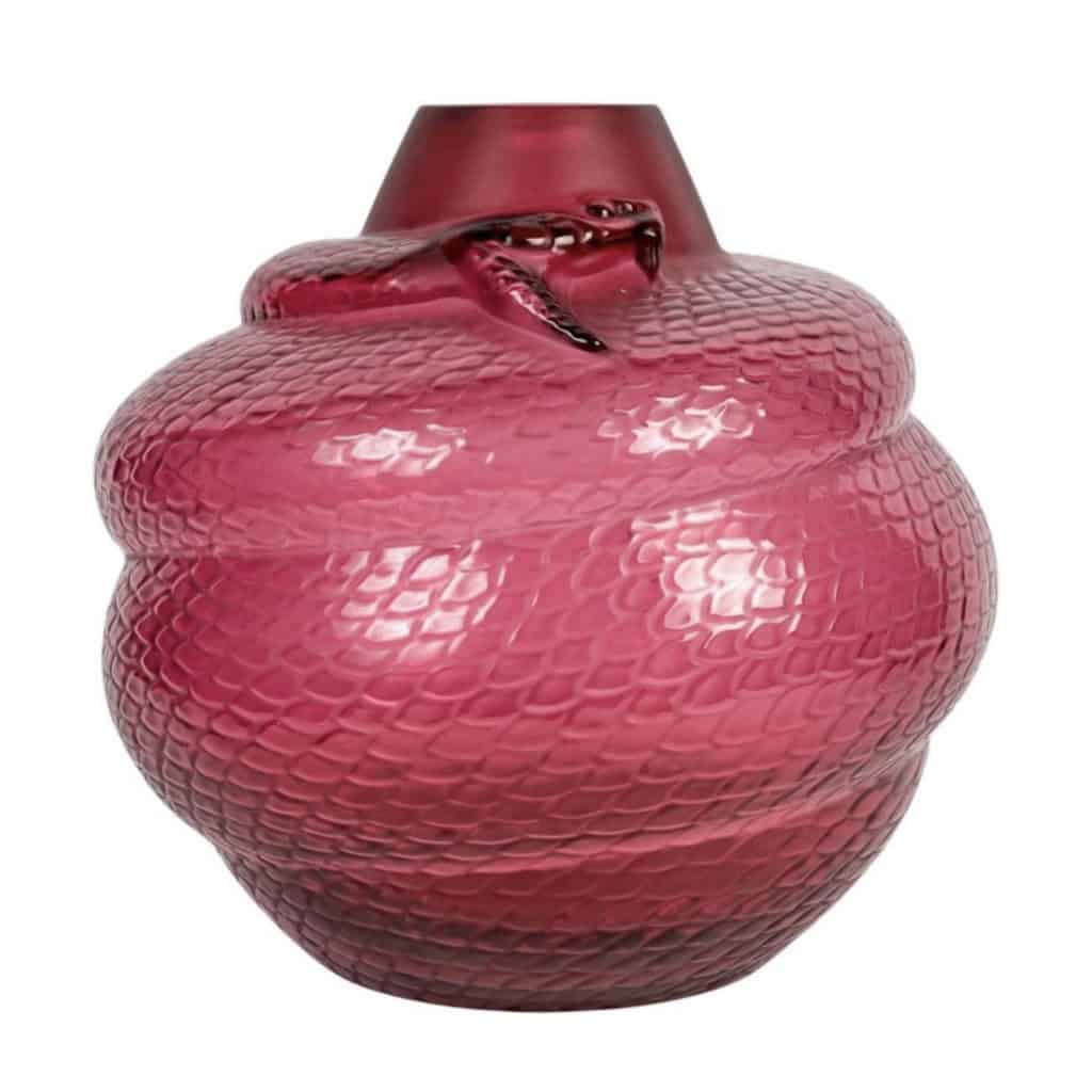 Lalique France – Vase Serpent Cristal Rouge Neuf En Coffret 3