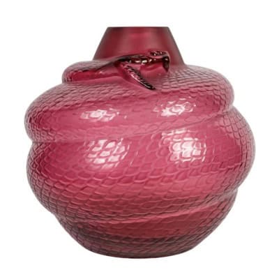 Lalique France – Vase Serpent Cristal Rouge Neuf En Coffret