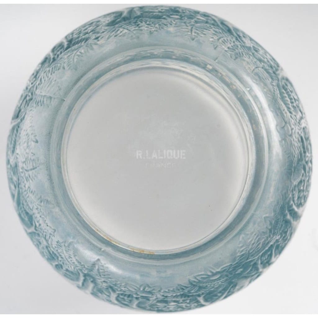 1932 René Lalique – Vase Biches Verre Blanc Patiné Bleu 9