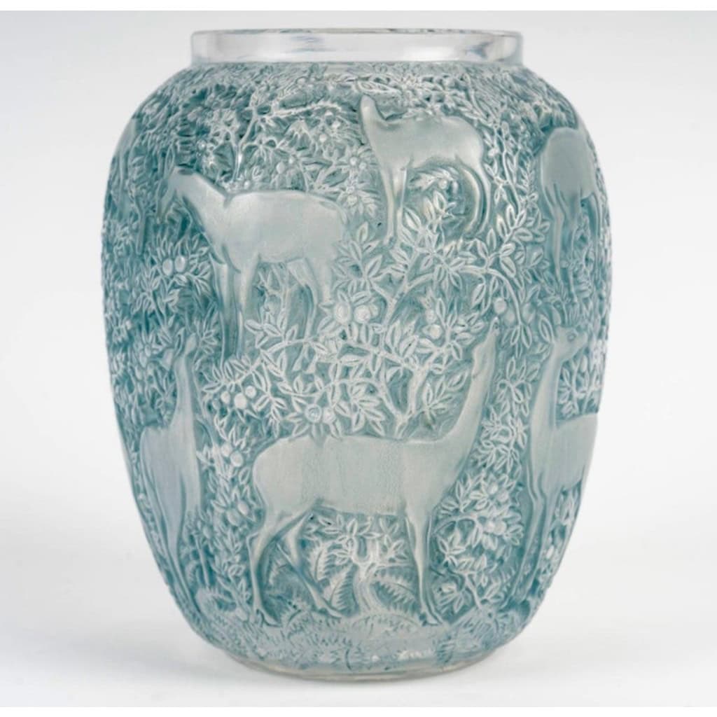 1932 René Lalique – Vase Biches Verre Blanc Patiné Bleu 6