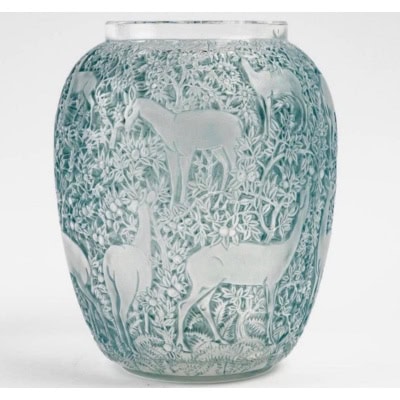 1932 René Lalique – Vase Biches Verre Blanc Patiné Bleu