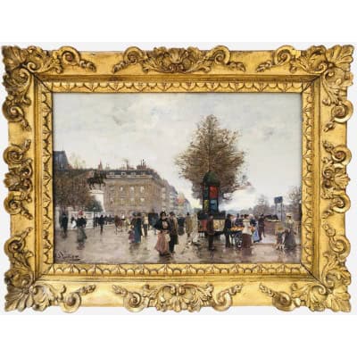 L’HUILLIER Jacques Paris La Belle époque Animation Quai De L’hôtel De Ville Huile sur Toile Signée Certificat d’authenticité