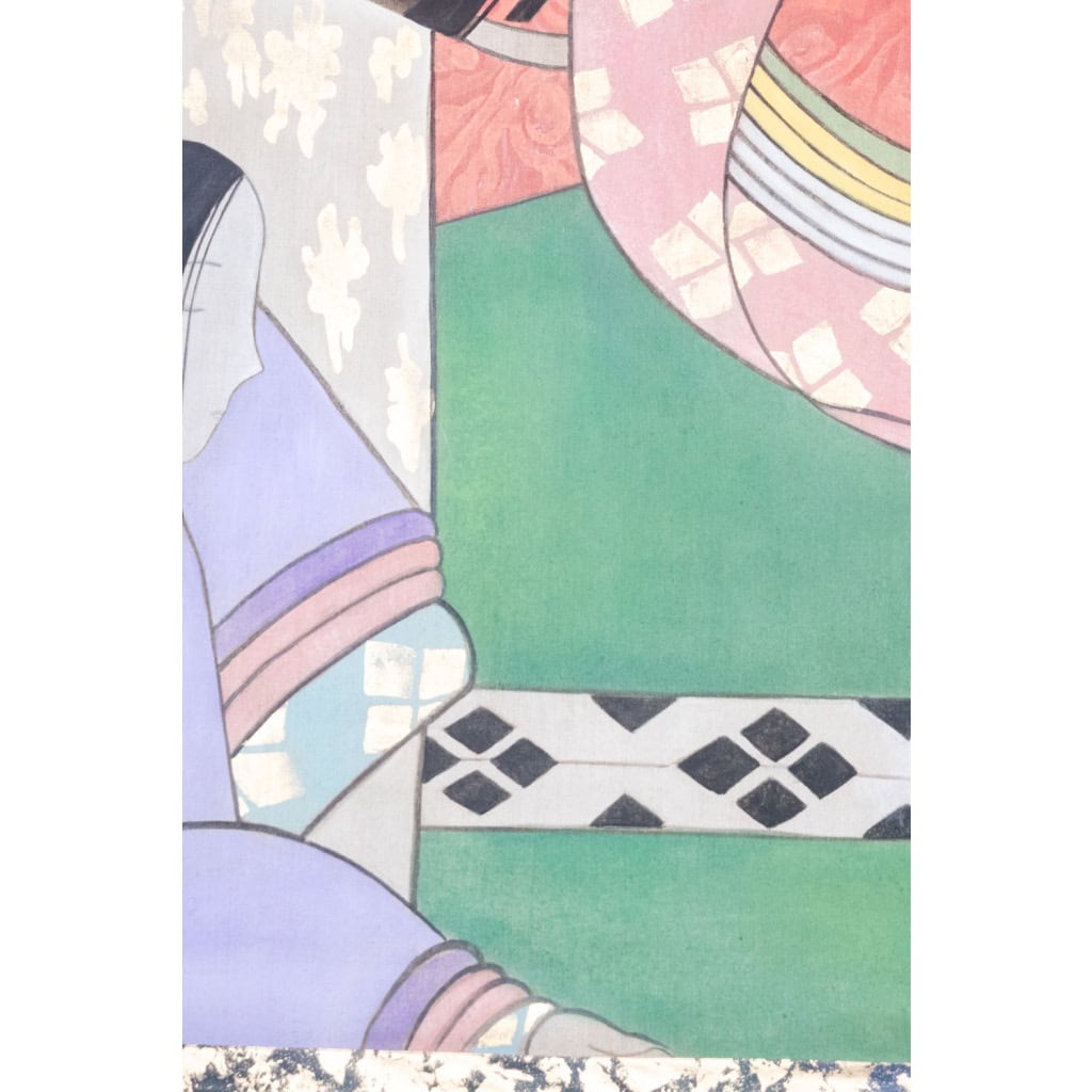 Toile peinte représentant des danseuses japonaises. Contemporain. LS63431089P 7