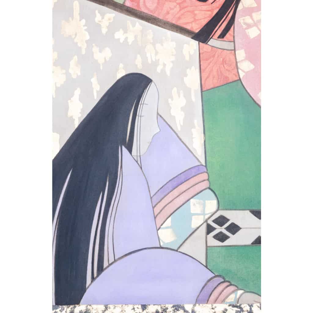 Toile peinte représentant des danseuses japonaises. Contemporain. LS63431089P 6