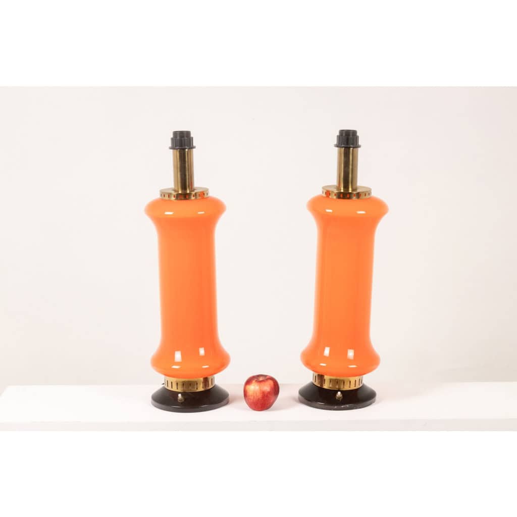 Pair of orange glass lamps. 1970s. LS6353387A 4