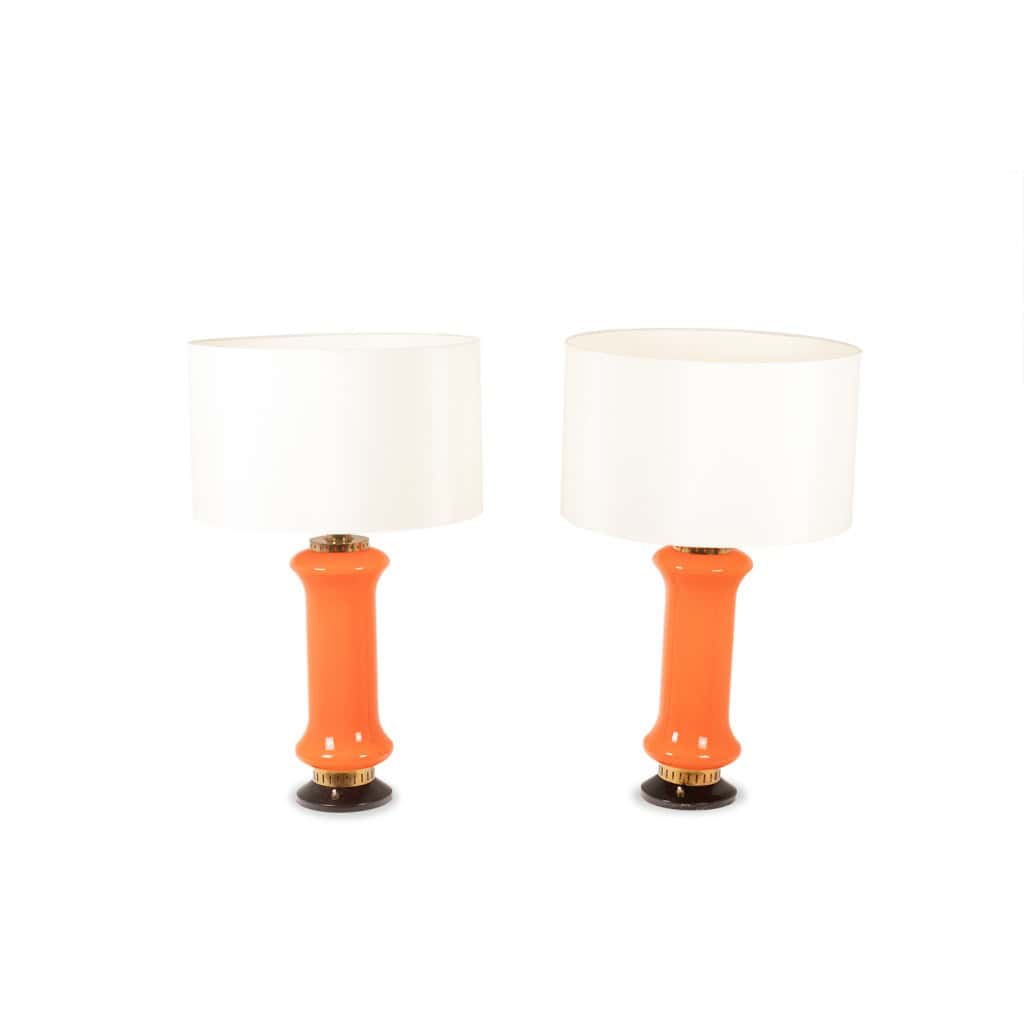 Pair of orange glass lamps. 1970s. LS6353387A 3