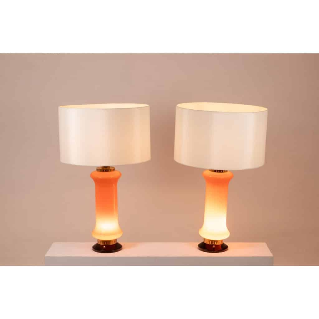 Pair of orange glass lamps. 1970s. LS6353387A 5
