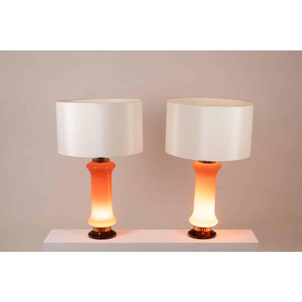 Pair of orange glass lamps. 1970s. LS6353387A 6