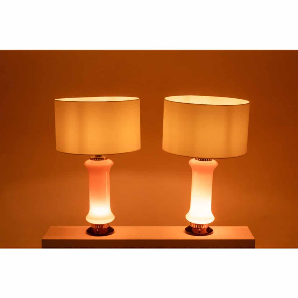 Pair of orange glass lamps. 1970s. LS6353387A 7
