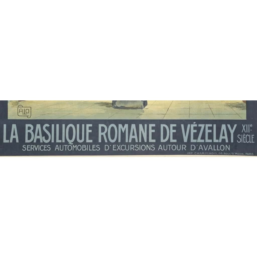 Affiche Tourisme Originale, Alo, La Basilique Romane de Vézelay, PLM, Chemins de Fer, Trains, Automobiles, Excursion, Architecture, Fresque, Sculpture, Tympan, Christ, Iconographie, Religion, Art Roman, Avallon, c.1920 6