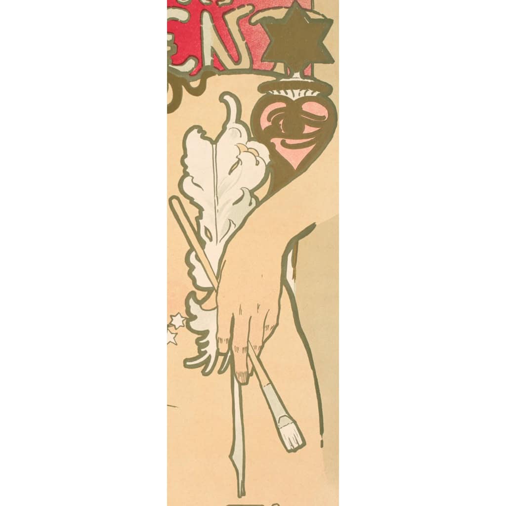 Affiche Art Nouveau Originale, Alphonse Mucha, Salon des Cent, La Plume, Exposition, Femme, Nu, Cheveux, Chevelure, Décor, Flore, Fleurs, Etoile, Allégorie, Belle Epoque, 1896 6