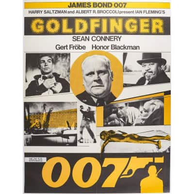 Affiche Cinéma Originale, James Bond, 007, Goldfinger, Sean Connery, Ian Fleming, Pistolet, Agent, Espion, Espionnage, Spectre, Film, Gadget c.1980