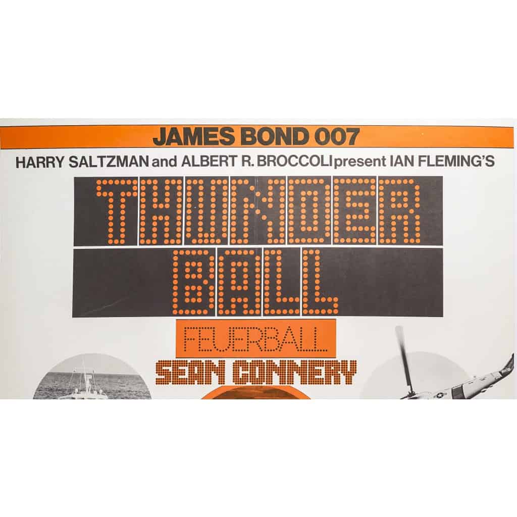 Affiche Cinéma Originale, James Bond, 007, Thunder Ball, Opération Tonnerre, Sean Connery, Ian Fleming, Pistolet, Agent, Espion, Espionnage, Bateau, Hélicoptère, Requin, Spectre, Film, Gadget c.1980 4