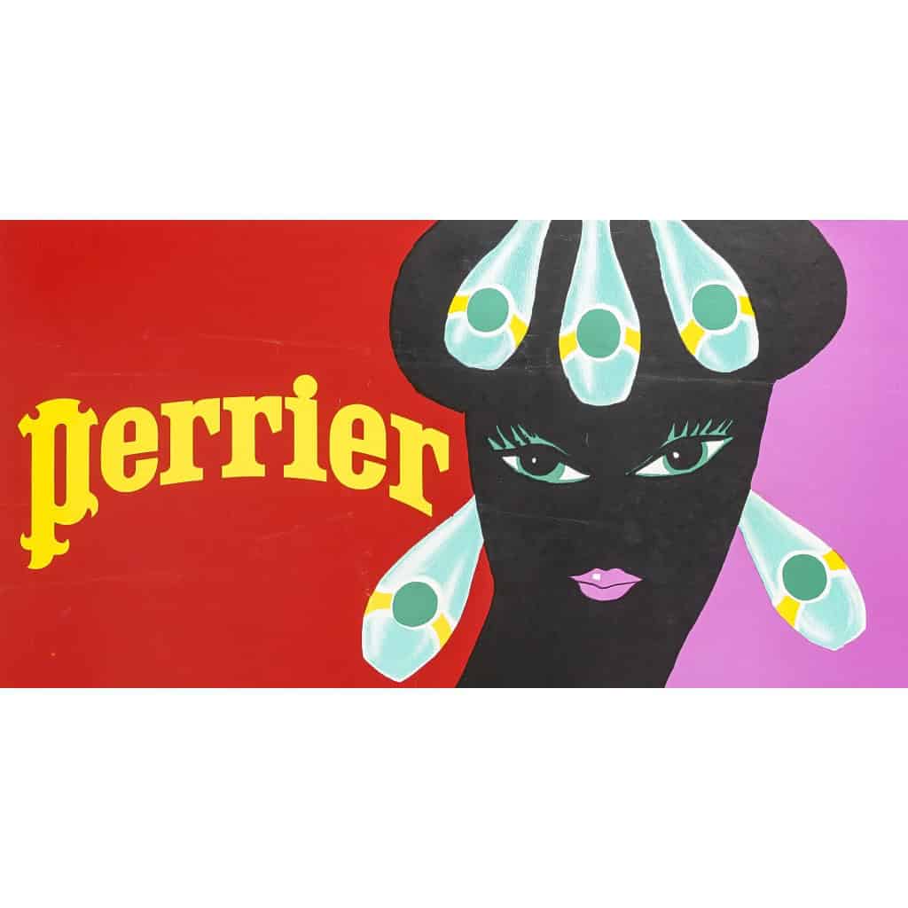 Affiche Originale, Bernard Villemot, Perrier C’est Fou, Eau Minérale Gazeuse, Boisson, Bouteille, Verre, Femme, Collier, Boucle d’Oreille, Bracelet, c.1980 4