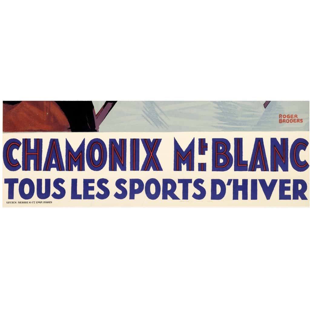 Affiche Art Déco Originale, Roger Broders, Chamonix, Mont-Blanc, Sports d’Hiver, Voyage, Transport, Tourisme, Hiver, Montagne, Massif, Alpes, Neige, Alpin, Patinoire, Hockey sur Glace, Hockeyeur, Patin, Crosse, Palet, Championnat du Monde, Train, PLM, Paris, Lyon, Méditerranée, 1930 6