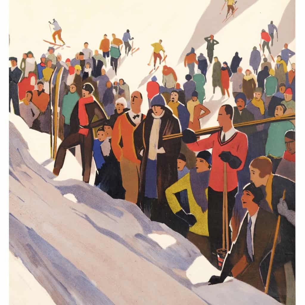 Affiche Art Déco Originale, Roger Broders, St Pierre de Chartreuse, Voyage, Transport, Tourisme, Hiver, Montagne, Massif, Neige, Sapin, Alpin, Chalet, Piste, Ski, Skieur, Bobsleigh, Descente, Train, PLM, Paris, Lyon, Méditerranée, Auvergne, Bob de Perquelin, 1930 8