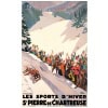 Affiche Art Déco Originale, Roger Broders, St Pierre de Chartreuse, Voyage, Transport, Tourisme, Hiver, Montagne, Massif, Neige, Sapin, Alpin, Chalet, Piste, Ski, Skieur, Bobsleigh, Descente, Train, PLM, Paris, Lyon, Méditerranée, Auvergne, Bob de Perquelin, 1930 10