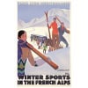 Affiche Art Déco Originale, Roger Broders, Winter Sports in the French Alps, Voyage, Transport, Tourisme, Hiver, Montagne, Massif, Mont-Blanc, Alpes, Neige, Alpin, Piste, Ski, Skieur, Train, PLM, Paris, Lyon, Méditerranée, Savoie, Col de Voza, 1929 9