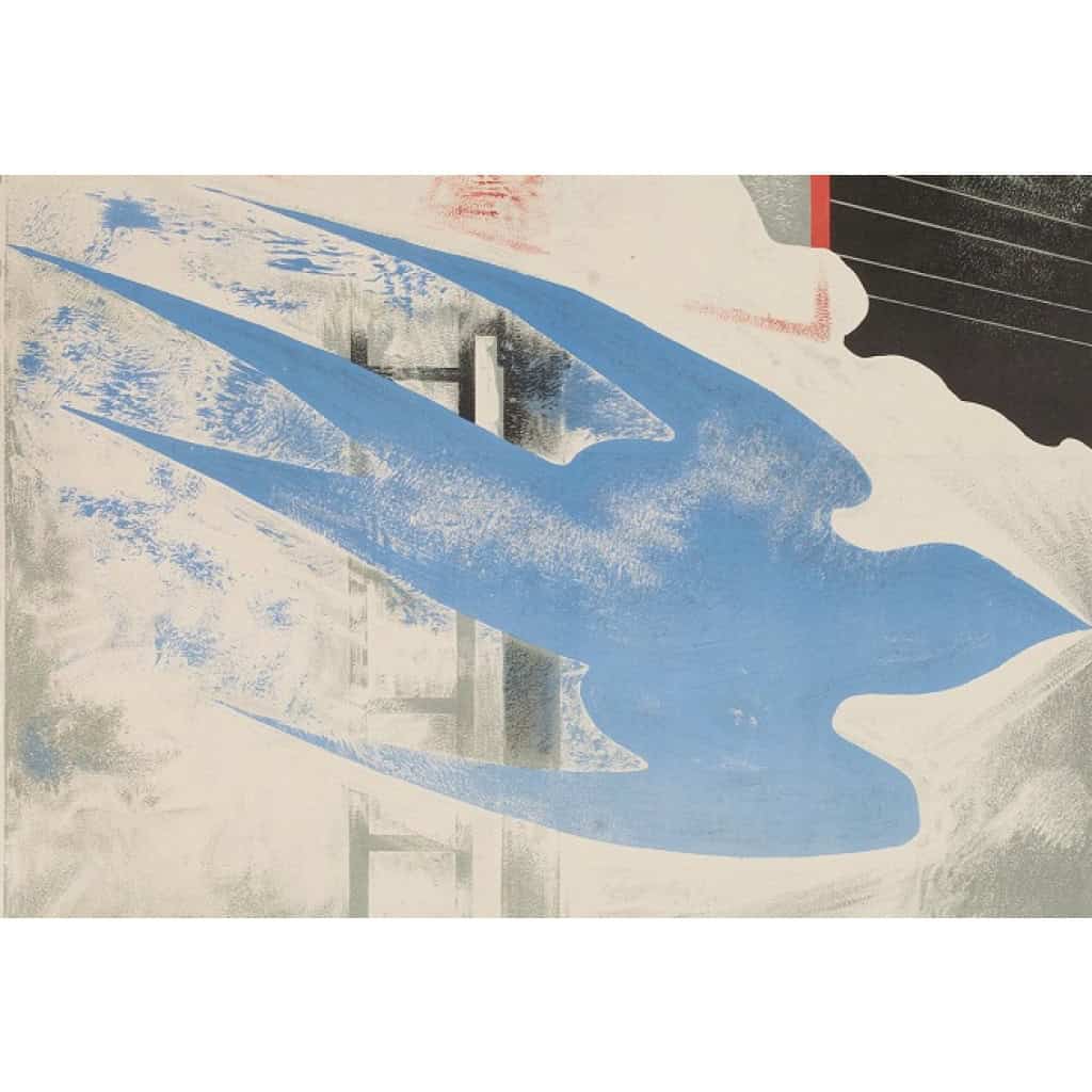 Affiche Art Déco Originale, Adolphe Mouron Cassandre, Oiseau Bleu, Train Pullman, Chemins de Fer du Nord, Wagon-Lits, Transport, Voyage, Tourisme, Vitesse, Vapeur, Anvers, Bruxelles, Paris, 1929 5