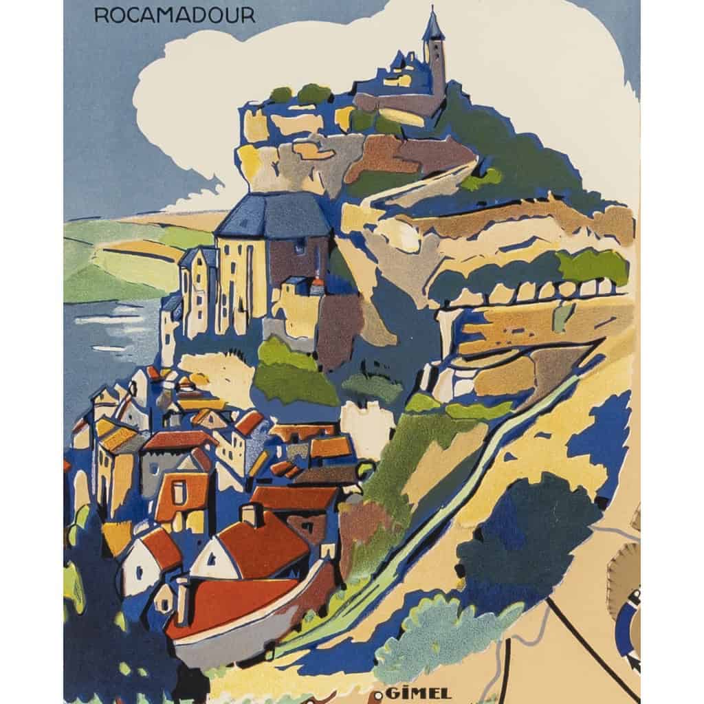 Affiche Tourisme Originale, Maurice Barbey, Les Gorges du Tarn et l’Aven-Armand, PLM, Chemins de Fer, Transport, Voyage, Trains, Autocars, Carte, Plan, Lignes, Réseau Ferroviaire, Rocamadour, Le Puy, Carcassonne, Millau, 1927 7